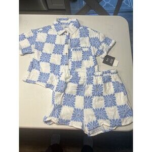 Grayson Threads Kids Girls Size M(8) Top & Shorts White And Blue 2 PC Set